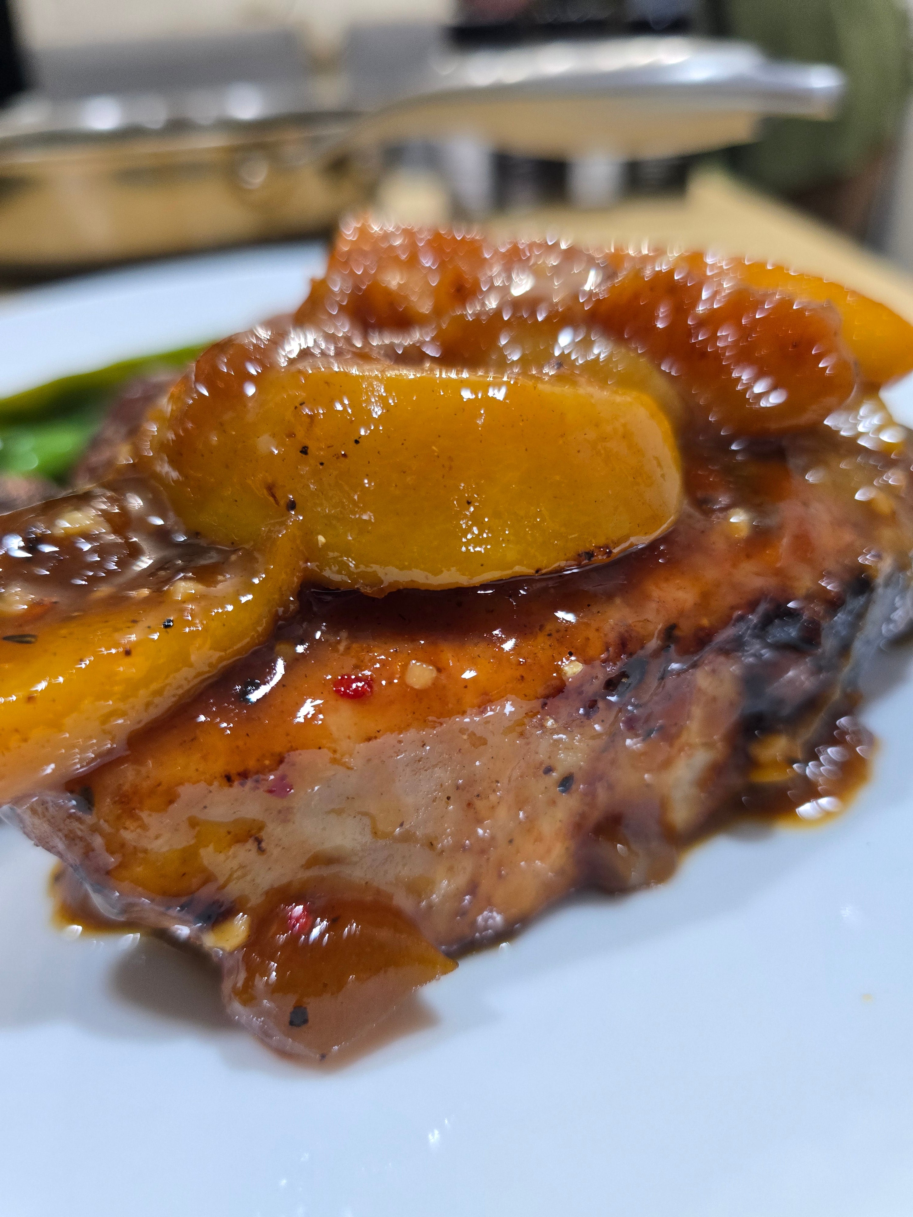 Peach glazed pork chops