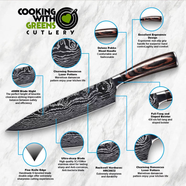  Damascus Steel Knife Set 18Pcs Non Stick Sharp Kitchen